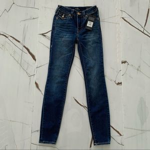 True Religion Women Halle Mid Rise Super Skinny Denim Jeans Blue Size 24